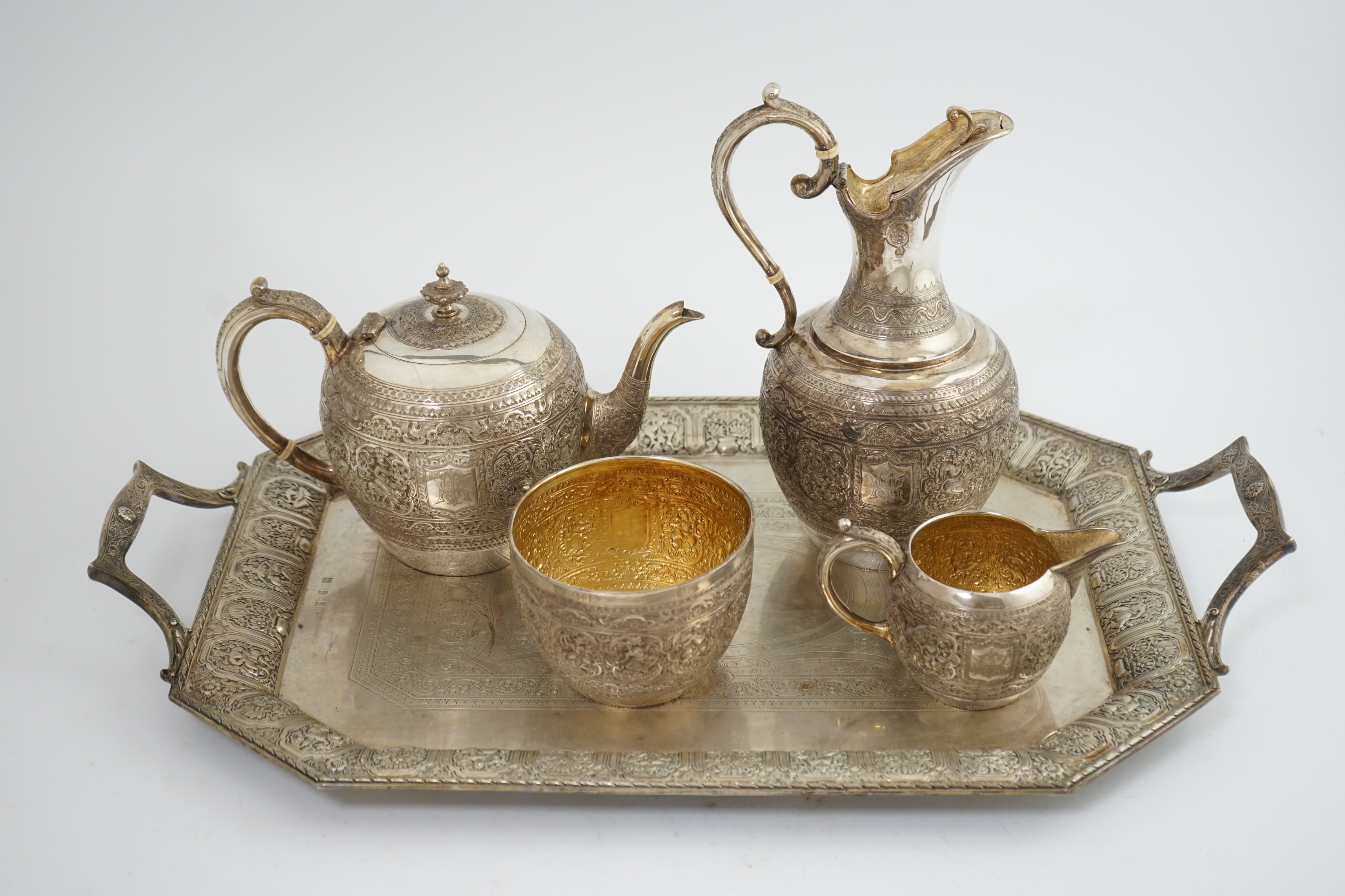 An Edwardian Scottish Anglo-Indian five piece tea set by James Reid & Co